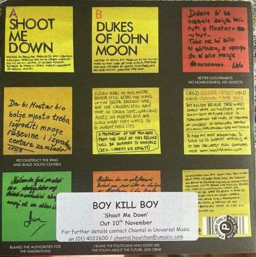 Boy kill boy shoot me down picture sleeve vinyl record single in vg + condition