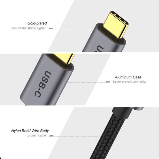 QGeeM USB-C Type (Thunderbolt 3 Compatible) DisplayPort (DP) Female (UHD 4K/60Hz) Gold-Plated/Nylon Braided/Aluminum Alloy Adapter Cable (Brand New/Warranty)