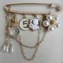 Vintage Luxury Camellia Flower Tassel Brooch with Rhinestones & Faux Pearls Image 2