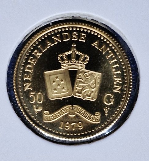Netherlands Antilles Gold 1979 Royal Covenant 50 Gulden Proof Like Gold Coin
