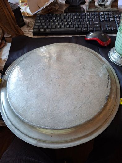 A Beautiful Old Hand Beaten Pewter Tray crafted in Sheffield, England 1900s to 1940s The stamp features an H mark, which is Hall Bros of Sheffield. Postage Available or collection