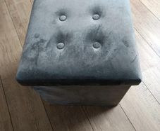Grey velvet stool with storage