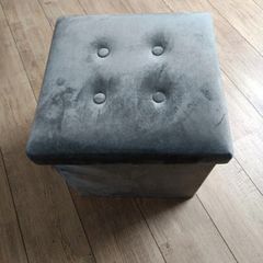 Grey velvet stool with storage