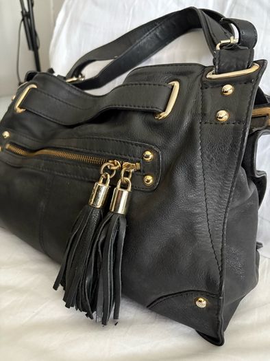 Black pure leather handbag Dune