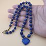 Vintage Lapis Lazuli & Heart Pendant Beads Necklace Image 8