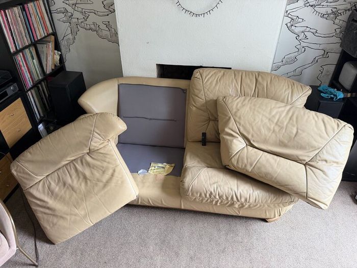 Free!- 3 seater sofa real leather hardwood