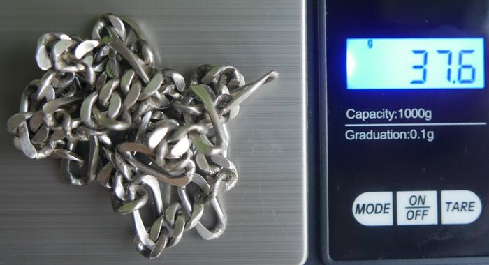 Vintage Sterling Silver 925 Figaro Necklace 20" Long Chain Link Flat Vintage Silver Sterling Gift Men 37,6g