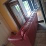 Red Leather three seater sofa Image 2