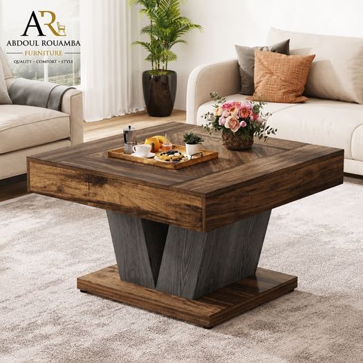 Rustic Square Coffee Table  Modern Living Room Centre Table