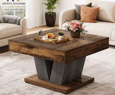 Rustic Square Coffee Table  Modern Living Room Centre Table