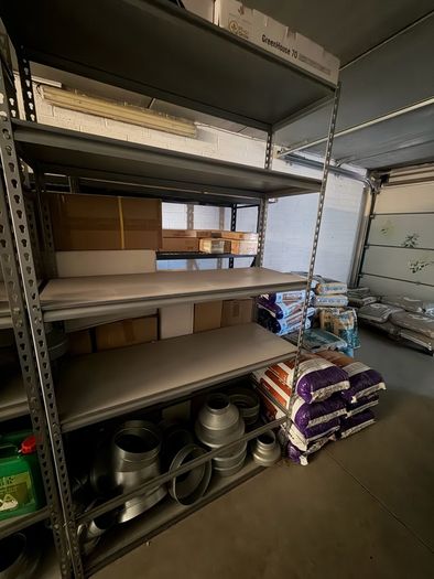 Rivet Shelving 2130h x 1220w x 457d 6 level angled 250kg UDL laminated timber for sale - very good condition