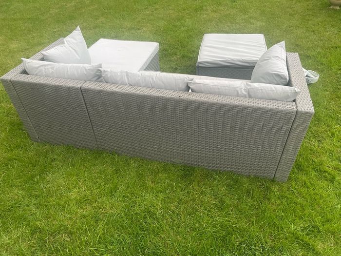 patio sofa, footstool, cushions & cover