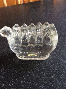 Lindshammer Crystal Glass Viking Boat Paperweight Vintage