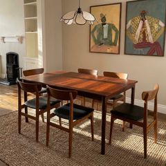 McIntosh Rosewood Extendable Dining Table & 6 Danish Teak Chairs / Mid-Century Modern Vintage