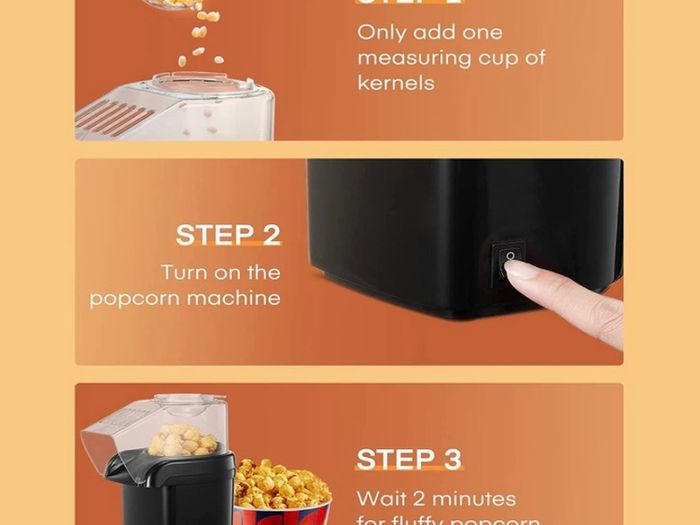 Retro Popcorn Machine with Hot Air Circulation - 2 Min Qucik Popping - for Oil-Free & Healthy Snacks, for kids - Movie Nights - Parties - Home Cinema (FREE POSTAGE)