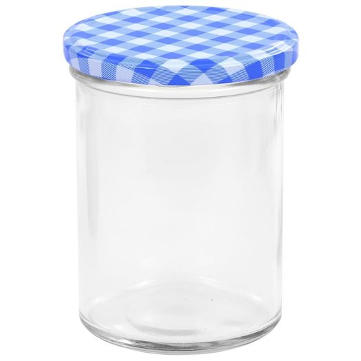 Glass Jam Jars with White and Blue Lid 96 pcs 400 ml