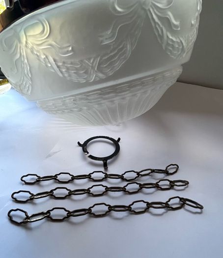 Vintage Art Deco Fluted White Opaque Glass and Copper Ceiling Light