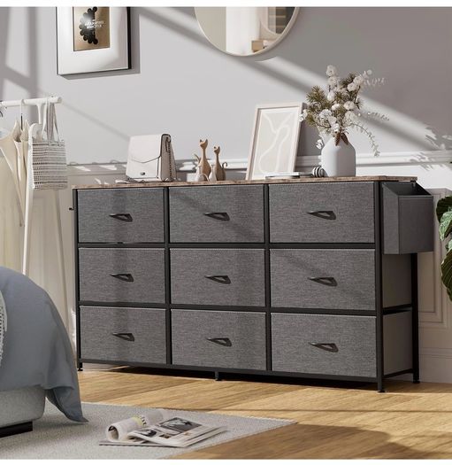 Fabric Chest of Drawers - 9 Drawers Large TV Stand for 43-65