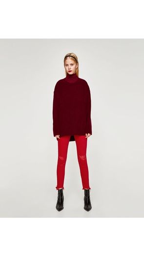 Zara destroyed ripped raw hem red skinny jeans size 6 BNWT