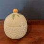 Delightful Lidded Preserve/Marmalade Pot in the Shape of a Juicy Lemon Fruit with a Leafy and Floral decoration and Finial, by Keele Street Pottery Company, Circa 1950, Funky MCM Chic Image 4