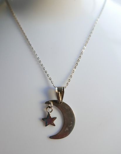 Vintage Sterling Silver 925 Half Moon and Star Necklace Pendant length 18" - 2,7g
