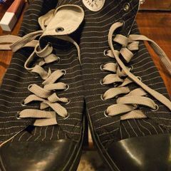 Pinstripe Converse Chuck Taylor high tops as per photos