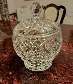 Heavy cut crystal lidded bowl