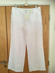 MONSOON White Linen Trousers 16 New
