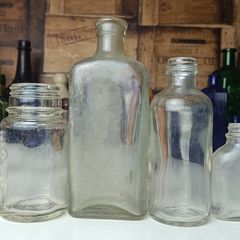 478 - Set of 6 Vintage Clear Glass Cork Screw Top Collectible Decorative Bottles