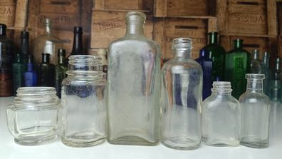 478 - Set of 6 Vintage Clear Glass Cork Screw Top Collectible Decorative Bottles