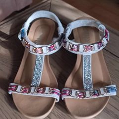 White T bar Low Wedge Sandals
