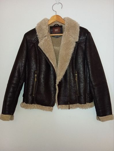Saki Collection faux shearling aviator jacket / biker coat - Size 40