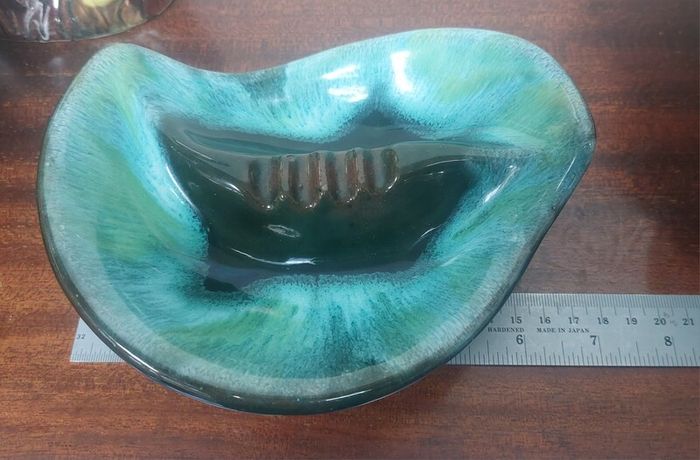 Stunning Vintage Mid Century Modern Ceramic Ashtray in the Most Amazing Turquoise Green and Brown Glaze, Grand River Pottery, Fergus, Canada- A Tobacciana Collector's Dream Piece!