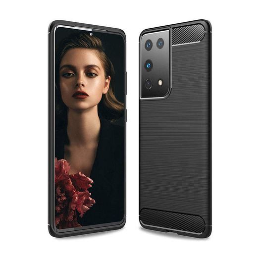 For Samsung Galaxy S21 Ultra Case Cover Carbon Fiber Design Shockproof Black New - FHT34SMK3