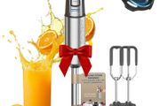 Immersion Blender, 1100W 2-in-1 Hand Held Blender with Full Copper Motor &amp; Stainless Steel Body, 15 Speed &amp; Turbo Mode Hand Mixer, Blade with Anti-scratch Coating, Stick with Beaters