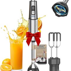 Immersion Blender, 1100W 2-in-1 Hand Held Blender with Full Copper Motor & Stainless Steel Body, 15 Speed & Turbo Mode Hand Mixer, Blade with Anti-scratch Coating, Stick with Beaters