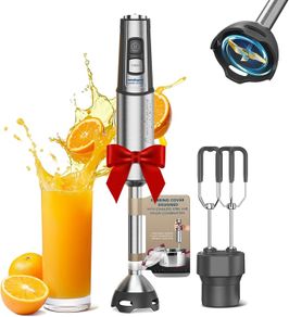 Immersion Blender, 1100W 2-in-1 Hand Held Blender with Full Copper Motor & Stainless Steel Body, 15 Speed & Turbo Mode Hand Mixer, Blade with Anti-scratch Coating, Stick with Beaters