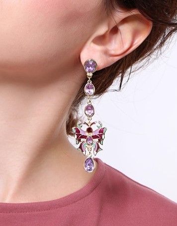 Butterfly Purple Drop Dangle Earrings