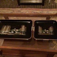 Set of 2 Vintage Japanese Black & gold Lacquer  trays
