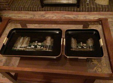Set of 2 Vintage Japanese Black & gold Lacquer  trays