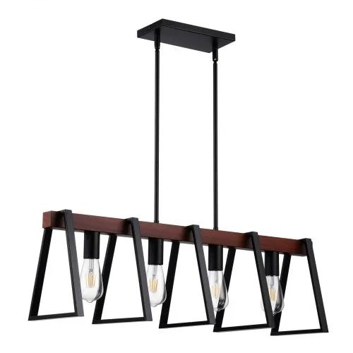 4-Light Kitchen Island Pendant Lights, 60W, Adjustable Dining Room Light Fixture with 2 x 6" and 6 x 12" Rods, Industrial Metal Frame Farmhouse Linear Chandeliers Lighting for Dining Room, E27