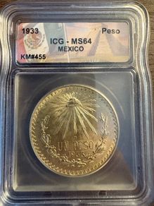 1933 Mexico Un Peso ICG graded MS64