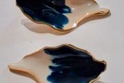 Irregular Navy Ombre White Gold Leaf Stud Earrings