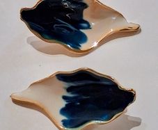 Irregular Navy Ombre White Gold Leaf Stud Earrings