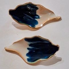 Irregular Navy Ombre White Gold Leaf Stud Earrings