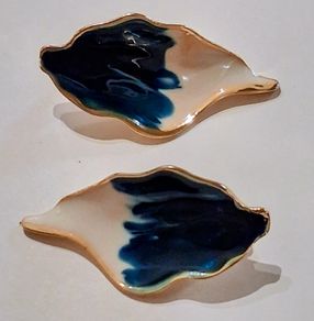 Irregular Navy Ombre White Gold Leaf Stud Earrings