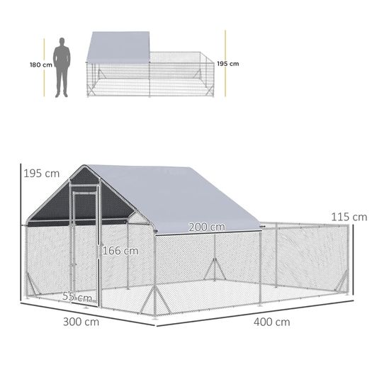 Walk-In Chicken Run, Hen House, with Roof, for Ducks, Chickens, Rabbits