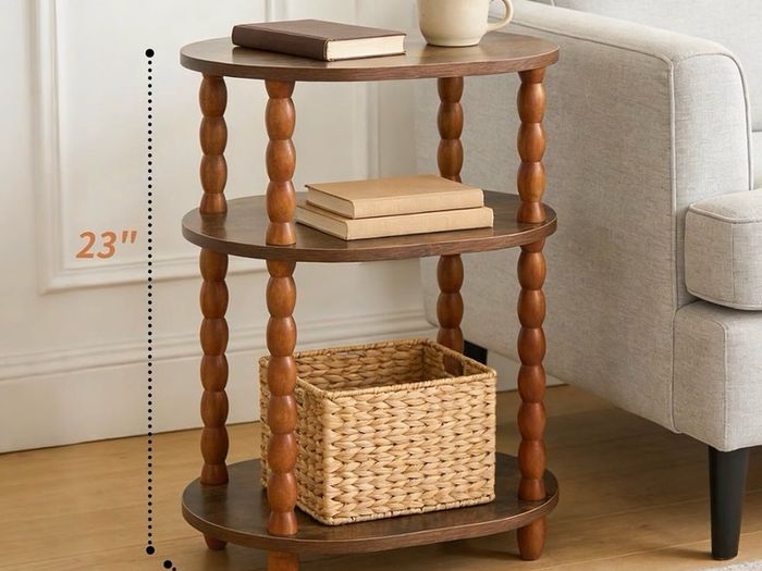 3-Tier Small End Table with Storage Shelf, Vintage Retro furniture Bedside Coffee oval Table Night Stand for Living Room, Bedroom, Office and Small Spaces oak Black (Rustic Walnut)