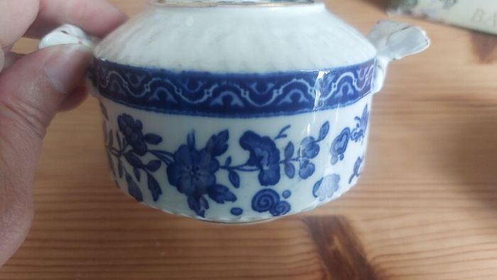 Exquisite Rare Beautifully Shaped and Patterned Blue & White Antique Milk Creamer and Matching Lidded Sugar Bowl by Edwin James Drew Bodley, in the Worchester Pattern Registered 1876, Circa 1875 - 1892