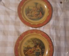 2 antique tin portland ware plates